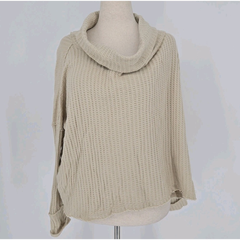 FREE PEOPLE Juicy Long Sleeve‎ Mock Neck Asymmetrical Womens Cream Top Waffle S